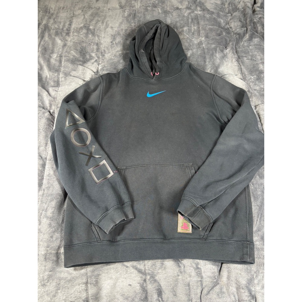 Nike PlayStation PG Paul George‎ Hoodie Black Blue Swoosh Mens Medium Gaming